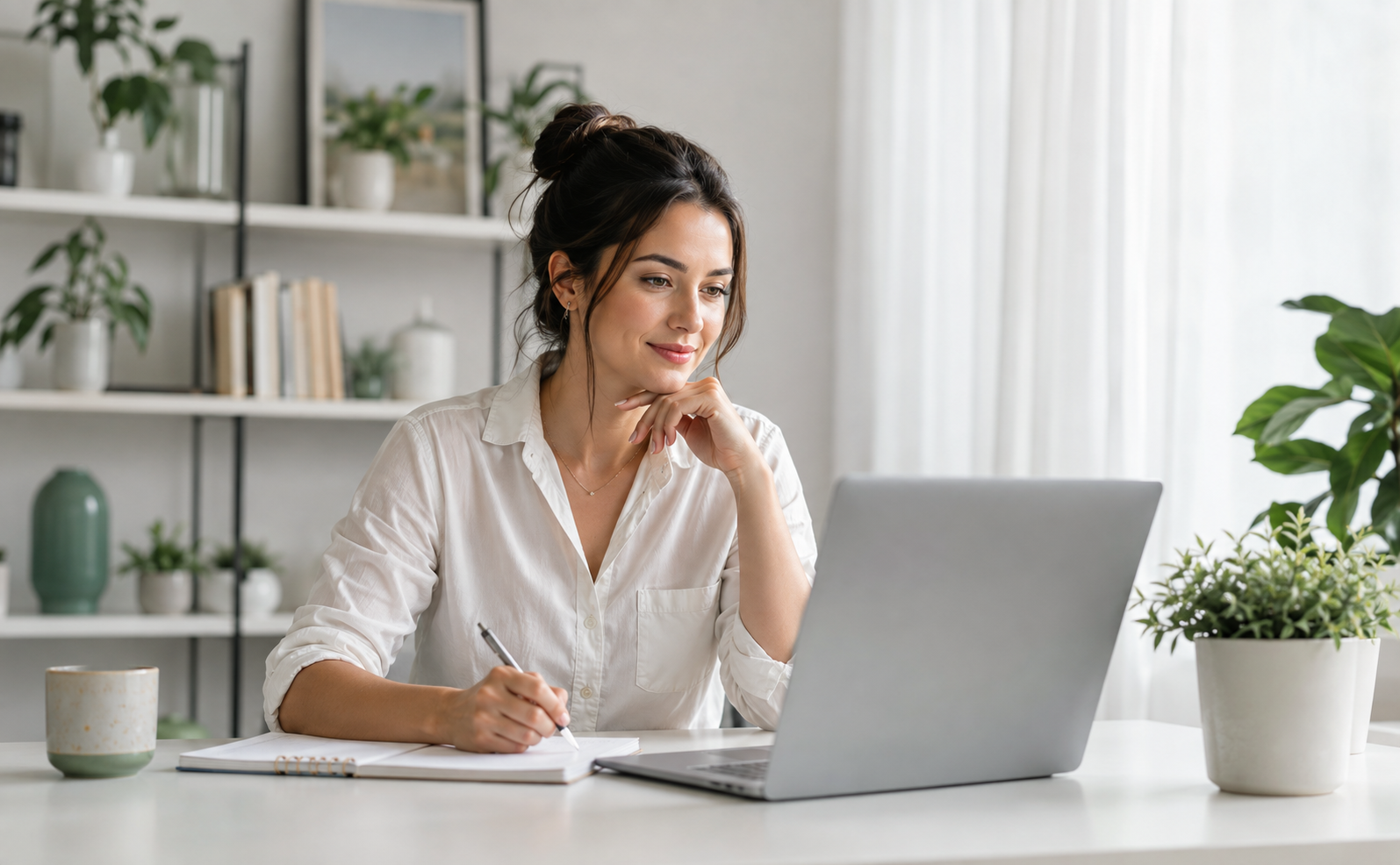 Emprendedora revisando su presencia digital antes de decidir qué mejorar